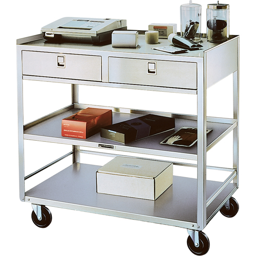 Stainless Steel Equipment Stands, 300 lbs. Capacity, Stainless Steel, 20"/20-1/8" x W, 35" x H, 37"/36-3/8" D, Knocked Down, 2 Drawers OSI Industrial Sales