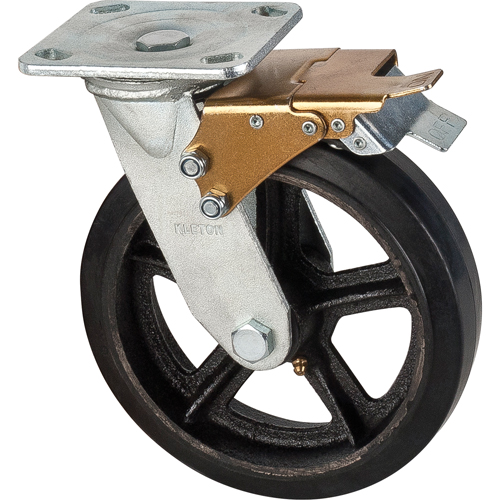 Mold-on Caster, Swivel with Brake, 8" (203.2 mm), Rubber, 660 lbs. (299 kg.) OSI Industrial Sales