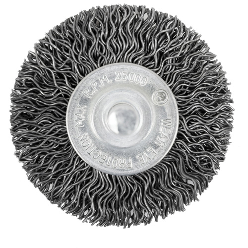 Brosse radiale &agrave; fils cr&ecirc;p&eacute;s mont&eacute; sur mandrin 105-2, 2", Fils ,02" OSI Industrial Sales