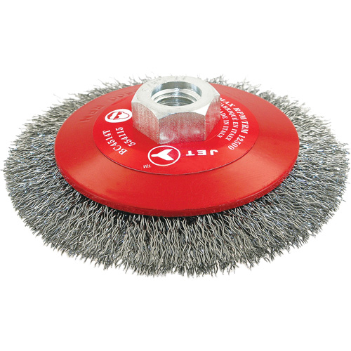 High-Performance Bevel Crimped Conical Brush, 4-1/2" Dia., 0.014" Fill, 5/8"-11 Arbor, Steel OSI Industrial Sales