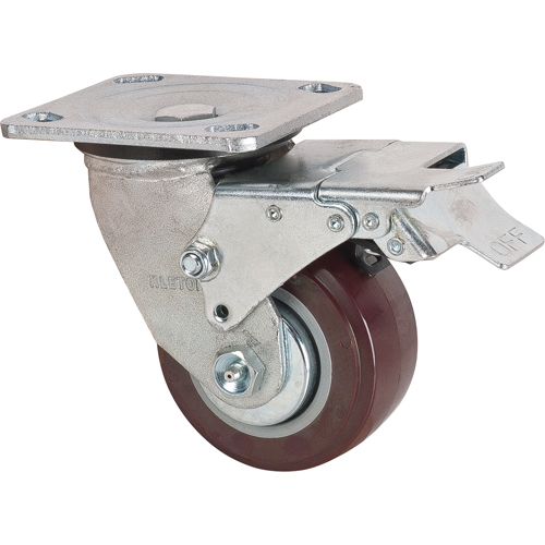 Caster, Swivel with Brake, 4" (101.6 mm), Polyurethane, 550 lbs. (249.5 kg.) OSI Industrial Sales