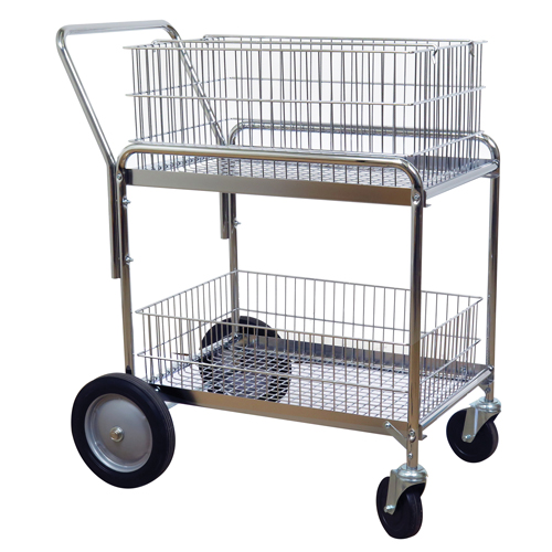 Wire Mesh Office Mail Cart, 200 lbs. Capacity, Chrome, 23-3/4" D x 33-1/2" L x 38-1/4" H, Chrome Plated OSI Industrial Sales
