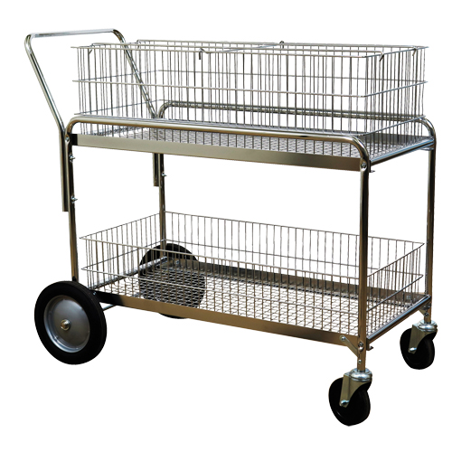 Wire Mesh Office Mail Cart, 250 lbs. Capacity, Chrome, 23-3/4" D x 43" L x 38-1/2" H, Chrome Plated OSI Industrial Sales