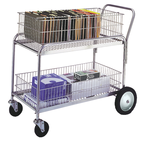 Wire Mesh Office Mail Cart, 250 lbs. Capacity, Chrome, 23-3/4" D x 43" L x 38-1/2" H, Chrome Plated OSI Industrial Sales
