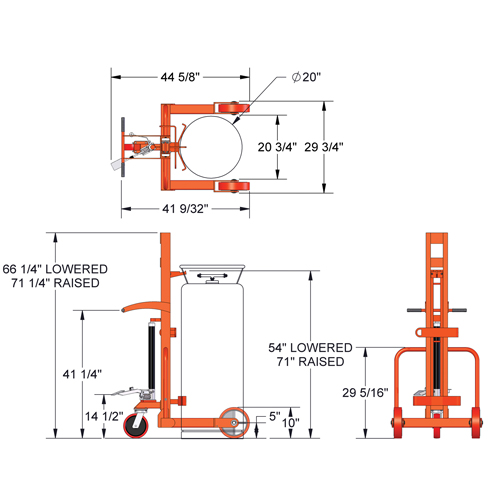 Grand chariot hydraulique HLCC pour bouteille de gaz liquide, Roues Polyur&eacute;thane, Base de 20" la x 20" p, 1000 lb OSI Industrial Sales