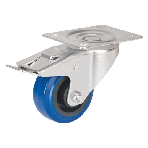 Roulette bleue, Pivotant avec frein, 3" (76 mm), Caoutchouc, 285 lb (129 kg) OSI Industrial Sales