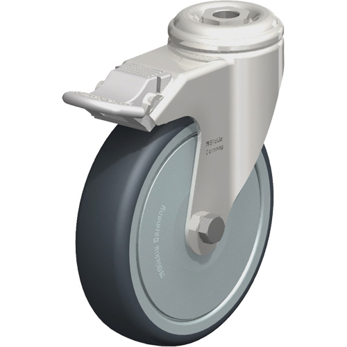 Stainless Steel Thermoplastic Elastomer Caster, Swivel with Brake, 5" (127 mm) Dia., 265 lbs. (120 kg.) Capacity OSI Industrial Sales