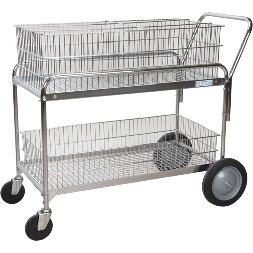 Wire Mesh Office Mail Cart, 250 lbs. Capacity, Chrome, 23" D x 42" L x 38" H, Chrome Plated OSI Industrial Sales