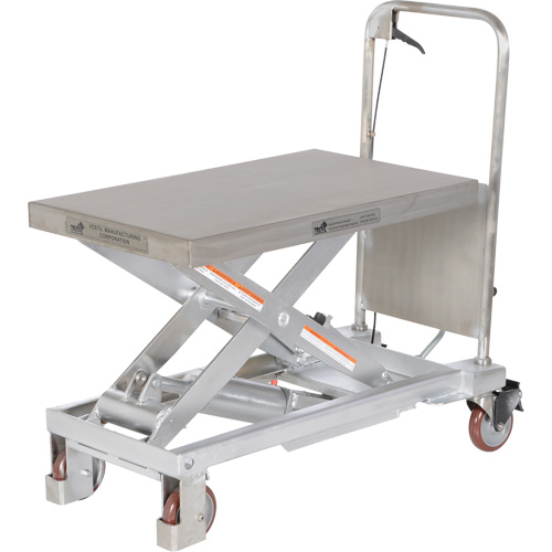 Table &eacute;l&eacute;vatrice hydraulique manuelle &agrave; ciseaux, 32-1/2" lo x 19-1/2 la, Partiellement en acier inoxydable, Capacit&eacute; 1000 lb OSI Industrial Sales