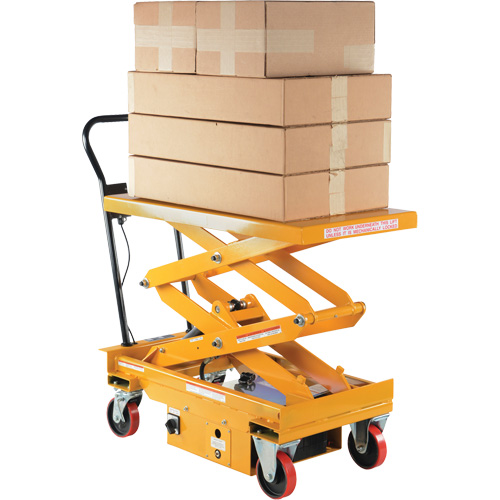 DC Powered Hydraulic Scissor Lift Elevating Cart, Steel, 39-3/4" L x 20-1/2" W, 1000 lbs. Capacity OSI Industrial Sales
