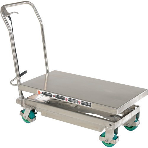 Manual Hydraulic Scissor Lift Table, 36-1/4" L x 19-3/8" W, Stainless Steel, 600 lbs. Capacity OSI Industrial Sales