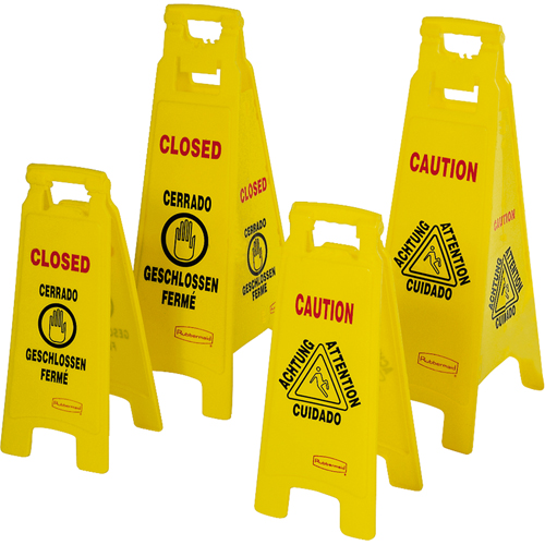 Wet Floor Safety Signs, Quadrilingual with Pictogram OSI Industrial Sales