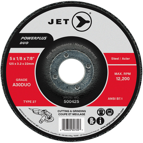 POWERPLUS DUO Cutting/Grinding Wheel, 5" x 1/8", 7/8" Arbor, Type 27, A30DUO Grit OSI Industrial Sales