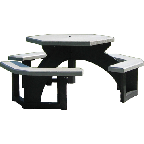 Tables de pique-nique hexagonales en plastique recycl&eacute;, 78" lo x 78" la, Gris OSI Industrial Sales