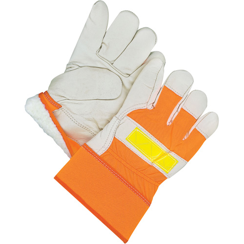 Gants d'ajusteur classiques haute visibilit&eacute;, Taille unique, Paume en Cuir fleur de vache, Doublure en Peluche d'acrylique OSI Industrial Sales