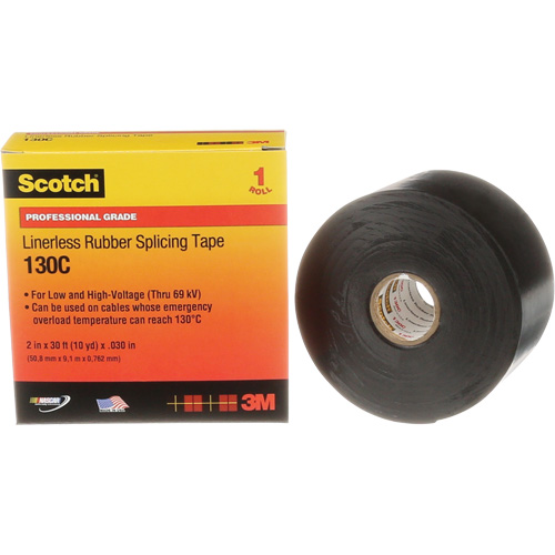 Scotch&reg; Professional Grade Linerless Rubber Splicing Tape, 50.8 mm (2") W x 9 m (30') L, 30 mils, Black OSI Industrial Sales