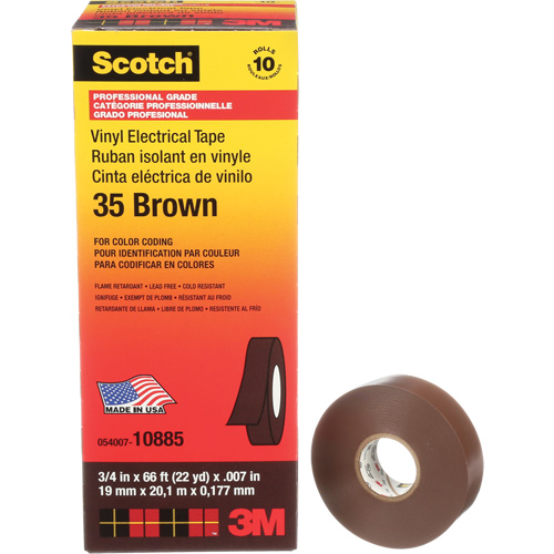 Scotch&reg; Vinyl Colour Coding Electrical Tape, 19 mm (3/4") W x 20 m (66') L, 7 mils, Brown OSI Industrial Sales