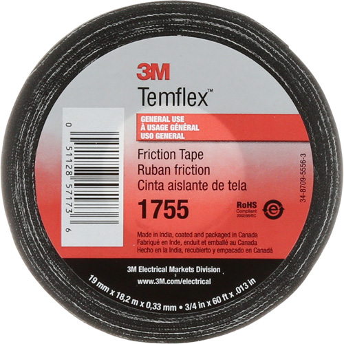 Ruban de chatterton Temflex 1755, 19 mm (3/4") x 18,28 m (60'), Noir OSI Industrial Sales