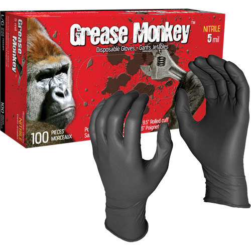 Grease Monkey&reg; Disposable Gloves, Large, Nitrile, 5-mil, Powder-Free, Black OSI Industrial Sales
