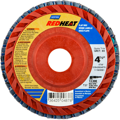 Red Heat&reg; Plastic Flat Flap Discs, 4-1/2" x 7/8", Type 27, 40 Grit, Ceramic Alumina OSI Industrial Sales