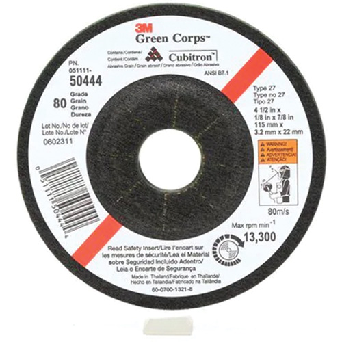 Meule flexible Green Corps, 4-1/2" x 1/8", Arbre 7/8", C&eacute;ramique, Type 27 OSI Industrial Sales