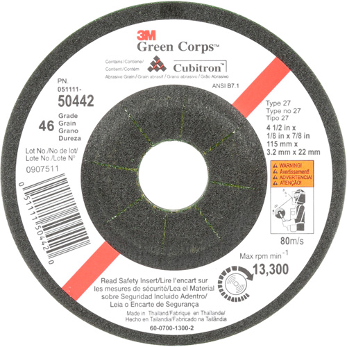 Meule flexible Green Corps, 4-1/2" x 1/8", Arbre 7/8", C&eacute;ramique, Type 27 OSI Industrial Sales