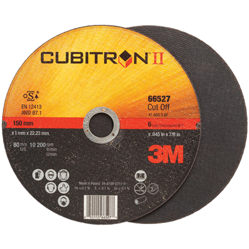Cubitron II Cut-Off Wheel, 6" x 0.045"/0.05", 7/8" Arbor, Type 27, Ceramic, 10200 RPM OSI Industrial Sales