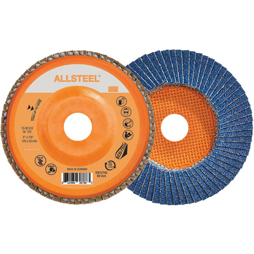 AllSteel Flap Disc, 5" x 7/8", Type 27, 120 Grit, Zirconia Alumina OSI Industrial Sales