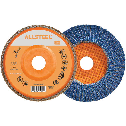 Disque &agrave; lamelles AllSteel, 7" x 7/8", Type 27, Grain 40, Alumine de zirconium OSI Industrial Sales
