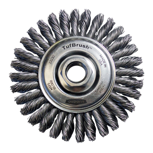 Brosse &agrave; fils nou&eacute;s TufBrush, Dia. 4", Fils 0,02", Arbre 5/8"-11, Acier OSI Industrial Sales