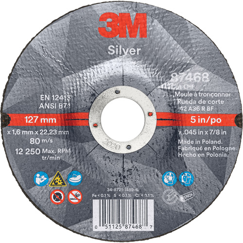 Meule &agrave; tronçonner Silver, 5" x 0,045", Arbre de 7/8", Type 27, C&eacute;ramique, 12250 Tr/min OSI Industrial Sales