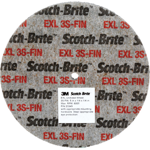 Meule unitaris&eacute;e EXL Scotch-Brite, 5" x 1/4", Arbre de 1/4", Grain de Fin, Carbure de silicium OSI Industrial Sales