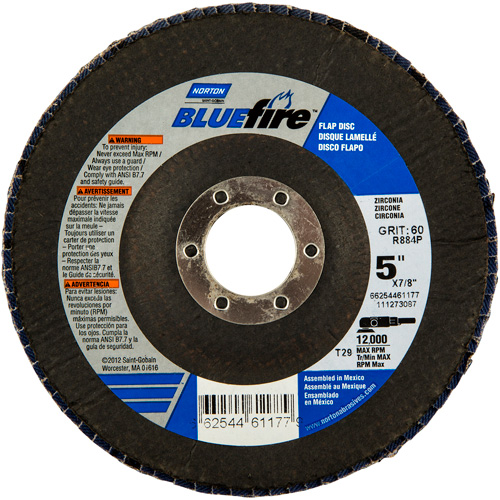 BlueFire Flap Disc, 5" x 7/8", Type 29, 36 Grit, Zirconia Alumina OSI Industrial Sales