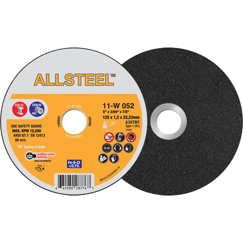 AllSteel Cut-Off Wheel, 5" x 3/64", 7/8" Arbor, Type 1, Aluminum Oxide, 12250 RPM OSI Industrial Sales