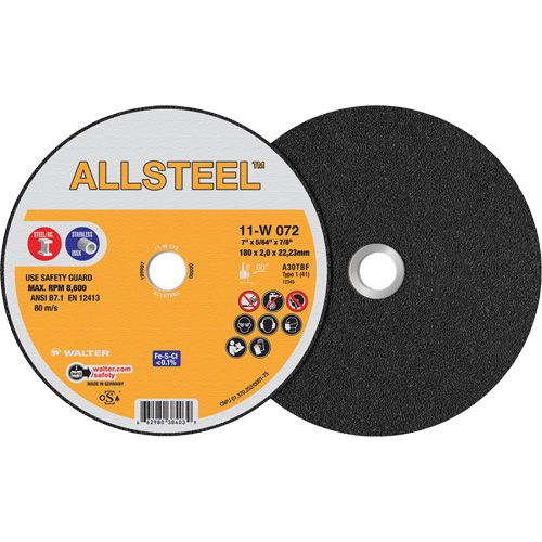Meule &agrave; tronçonner AllSteel, 7" x 5/64", Arbre de 7/8", Type 1, Oxyde d'aluminium, 8500 Tr/min OSI Industrial Sales