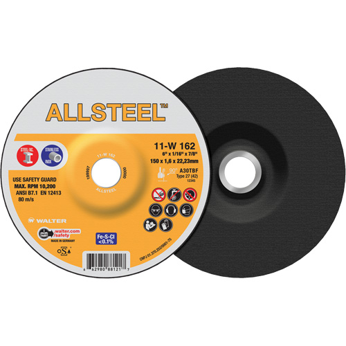 Meule &agrave; tronçonner AllSteel, 6" x 1/16", Arbre de 7/8", Type 27, Oxyde d'aluminium, 10 200 Tr/min OSI Industrial Sales