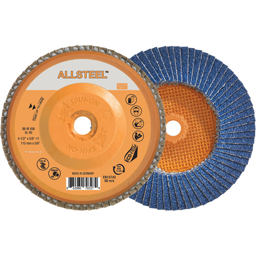 AllSteel Flap Disc, 4-1/2" x 5/8"-11, Type 27, 60 Grit, Zirconia Alumina OSI Industrial Sales