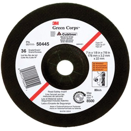 Meule &agrave; moyeu d&eacute;port&eacute; Green Corps, 7" x 1/8", Arbre 7/8", C&eacute;ramique, Type 27 OSI Industrial Sales