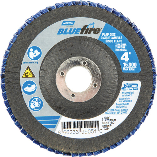 R884P BlueFire&reg; Conical Flap Disc, 4" x 5/8", Type 29, P60 Grit, Zirconia Alumina OSI Industrial Sales