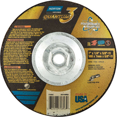 Meule soucoupes Quantum3 SG, 7" x 1/4", Arbre 5/8"-11, C&eacute;ramique d'alumine, Type 28 OSI Industrial Sales