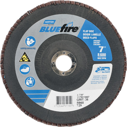 BlueFire&reg; R884P/R884V/R860 Center Mount Fiberglass Conical Flap Disc, 7" x 7/8", Type 29, P36 Grit, Zirconia Alumina OSI Industrial Sales