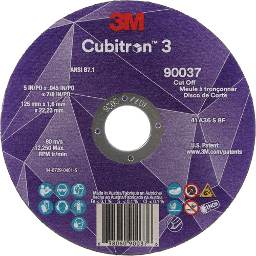 Cubitron 3 Cut-Off Wheel, 5" x 0.045", 7/8" Arbor, Type 1, Ceramic, 12250 RPM OSI Industrial Sales