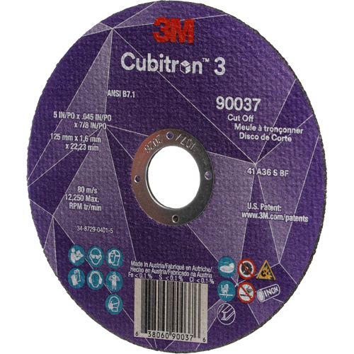Cubitron 3 Cut-Off Wheel, 5" x 0.045", 7/8" Arbor, Type 1, Ceramic, 12250 RPM OSI Industrial Sales