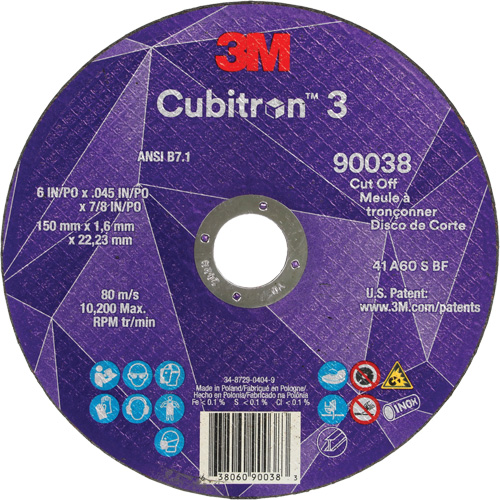 Cubitron 3 Cut-Off Wheel, 6" x 0.045", Type T27, Ceramic, 10200 RPM OSI Industrial Sales