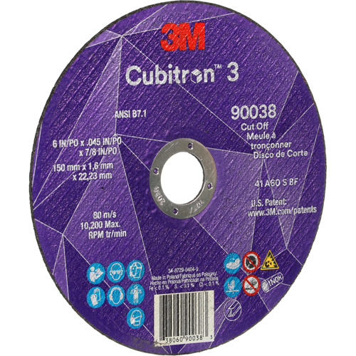 Cubitron 3 Cut-Off Wheel, 6" x 0.045", Type T27, Ceramic, 10200 RPM OSI Industrial Sales