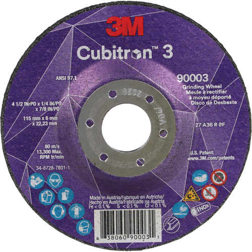 Cubitron 3 Depressed Centre Grinding Wheel, 4-1/2" x 1/4", 7/8" Arbor, Ceramic, Type T27 OSI Industrial Sales