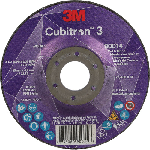 Cubitron 3 Cut & Grind Wheel, 4-1/2" x 5/32", 7/8" Arbor, Type T27, 36+ Grit, Ceramic OSI Industrial Sales