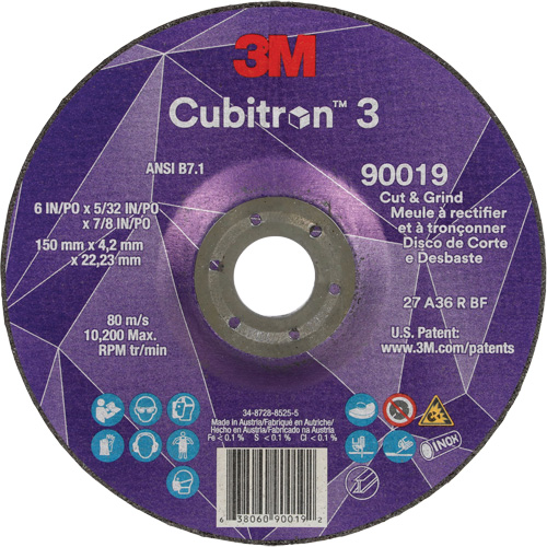 Cubitron 3 Cut & Grind Wheel, 6" x 5/32", 7/8" Arbor, Type T27, 36+ Grit, Ceramic OSI Industrial Sales
