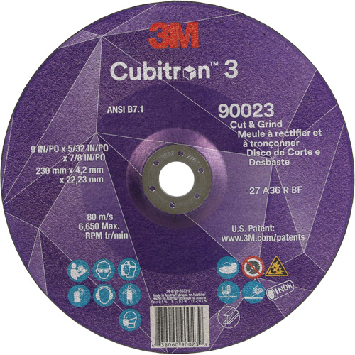 Cubitron 3 Cut & Grind Wheel, 9" x 5/32", 7/8" Arbor, Type T27, 36+ Grit, Ceramic OSI Industrial Sales