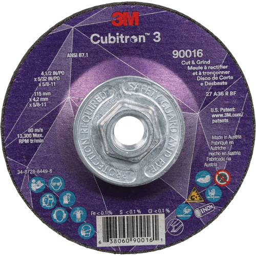 Cubitron 3 Cut & Grind Wheel, 4-1/2" x 5/32", 5/8"-11 Arbor, Type T27, 36+ Grit, Ceramic OSI Industrial Sales